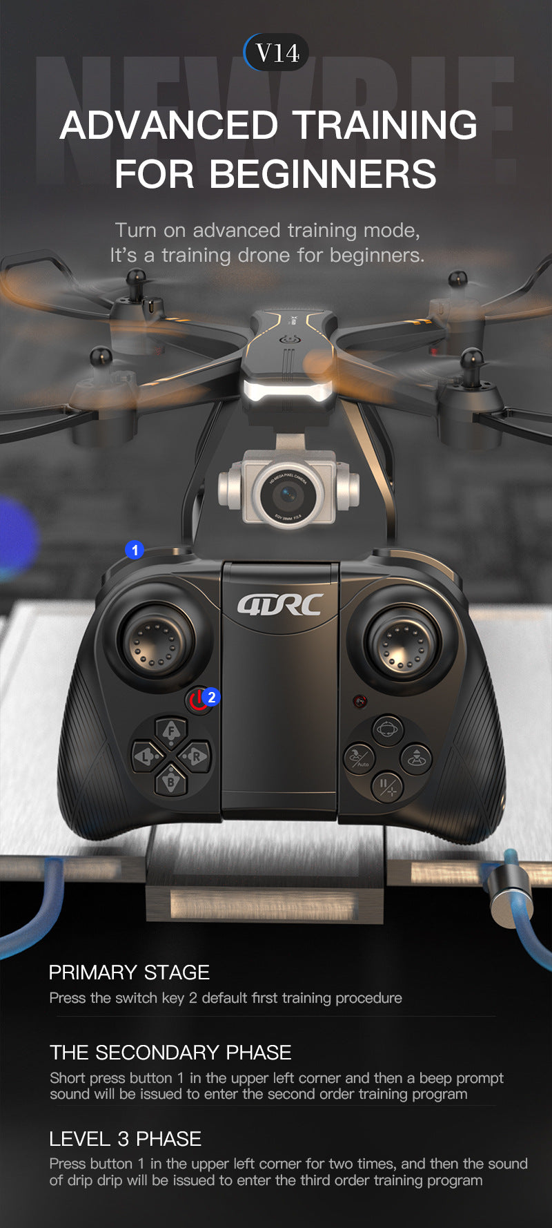 V14 RC Drone 6K HD Aerial Photography GPS Positioning 4-axis Aircraft Remote Control Plane Remote Control Distance 1000m Children's Gifts