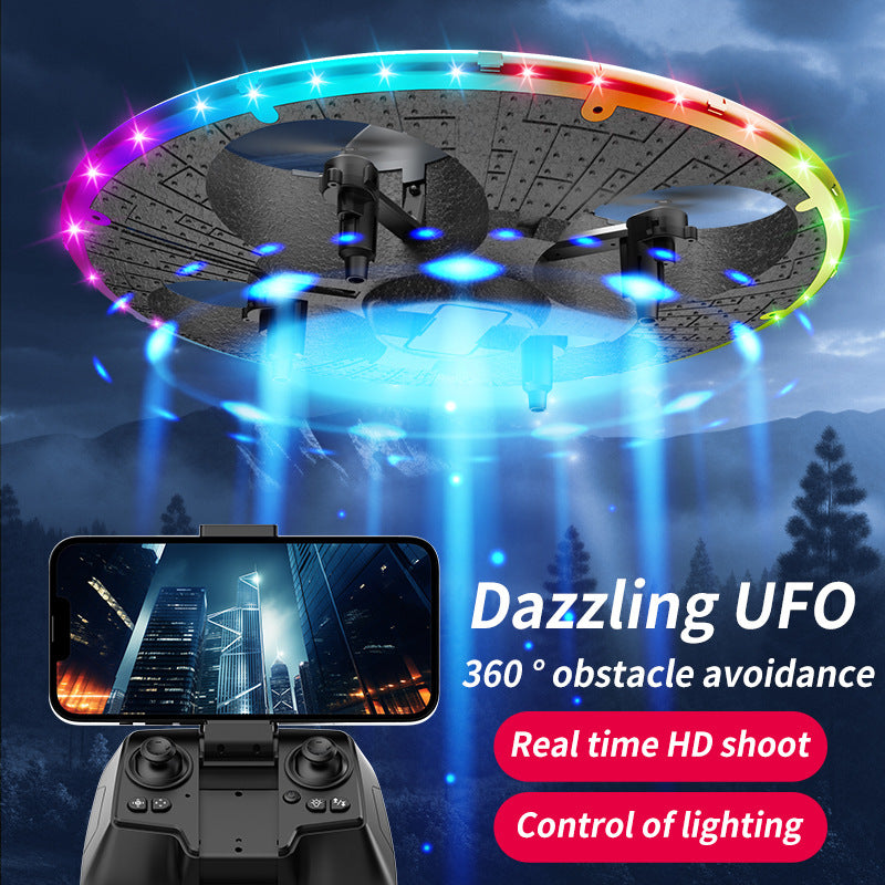 UFO dazzling aircraft with Camera Form Drone RC UFO for Kids and Beginners, Remote Control Airplane with Light, RC Plane Helicopter Quadcopter with Auto Hovering and 2 Batteries