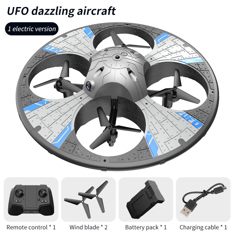 UFO dazzling aircraft with Camera Form Drone RC UFO for Kids and Beginners, Remote Control Airplane with Light, RC Plane Helicopter Quadcopter with Auto Hovering and 2 Batteries